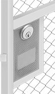 Image of ProductInUse. Front orientation. Gate Latches. Deadbolt Latches for Swinging Wire Partition Doors.