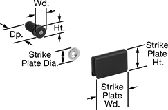 Image of Product. Front orientation. Contains Annotated. Magnetic Latches. Push-to-Open Magnetic Latches, Style 8.