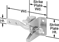 Image of Product. Front orientation. Contains Annotated. Gate Latches. Padlockable Gate Latches, Surface Mount, Fixed Straight Latch Bolt.