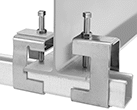 Image of ProductInUse. Front orientation. Strut Channel Framing and Fittings. Clamp-On Strut Channel Beam Mounts, Style 3.