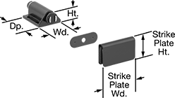 Image of Product. Front orientation. Contains Annotated. Magnetic Latches. Push-to-Open Magnetic Latches, Style 1.