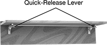 Image of ProductInUse. Front orientation. Contains Annotated. Release Levers for Shelf Brackets. Heavy Duty Fold-Away Shelf Brackets.