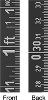 Image of Specification. Front orientation. ZoomedIn view. Contains Annotated, MultipleImages. Liquid-Level Tape Measures. Measures Liquid in Tank.