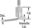 Image of Product. Top orientation. Contains Annotated. Variance Indicator Contact Points. Contact Points for Plunger Variance Indicators, Bent Needle Contact Points.