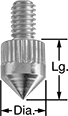 Image of Product. Front orientation. Contains Annotated. Variance Indicator Contact Points. Contact Points for Plunger Variance Indicators, Conical Contact Points.