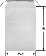 Image of Product. Front orientation. Contains Annotated. Drawstring Bags. Polyethylene Drawstring Bags.