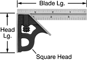 Image of Product. Front orientation. Contains Annotated. Squares. Starrett High-Accuracy Combination Squares, Blades with Square Head .