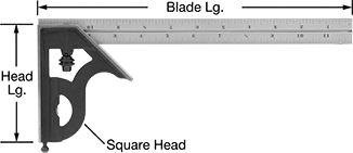 Image of Product. Front orientation. Contains Annotated. Squares. Starrett High-Accuracy Combination Squares, Blades with Square Head with Built-In Level and Scriber.