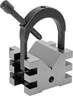 Image of Product. Style F with Clamp (45° Position Shown). Front orientation. V-Blocks. V-Blocks, V-Blocks with Clamp, Style F.