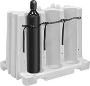 Image of Product. Front orientation. Cylinder Racks. Cylinder Racks with Forklift Entry, Plastic, Strap.