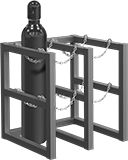 Image of ProductInUse. Front orientation. Cylinder Racks. Floor-Mount Cylinder Racks, Seismic Anchor, Steel, Chain.