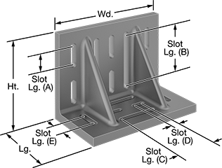 Image of Product. Front orientation. Contains Annotated. Angle Plates. Angle Plates with Mounting Slots, 14 Slots.