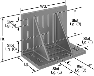 Image of Product. Front orientation. Contains Annotated. Angle Plates. Angle Plates with Mounting Slots, 22 Slots.