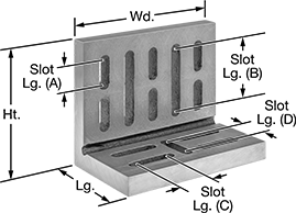 Image of Product. Front orientation. Contains Annotated. Angle Plates. Angle Plates with Mounting Slots, 13 Slots.