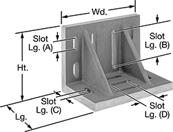 Image of Product. Front orientation. Contains Annotated. Angle Plates. Angle Plates with Mounting Slots, 11 Slots.