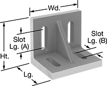 Image of Product. Front orientation. Contains Annotated. Angle Plates. Angle Plates with Mounting Slots, 4 Slots.