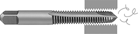 Image of ProductInUse. Front orientation. Taps. Chip-Clearing Taps, Spiral-Point Flute for Through Holes.