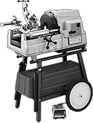Image of System. Model 535A with Cabinet Stand (Sold Separately). Front orientation. Pipe Threaders. Ridgid Electric-Powered Pipe Threaders, Model Number 535A.