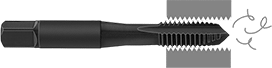 Image of ProductInUse. Front orientation. Contains Annotated. Taps. Chip-Clearing Taps for Steel and Stainless Steel, Spiral-Point Flute for Through Holes.