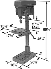 Image of Product. Front orientation. Contains Annotated. Drill Presses. Floor-Mount Drill Presses, 18 1/8" Maximum Workpiece Diameter.