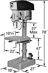 Image of Product. Front orientation. Contains Annotated. Drill Presses. Floor-Mount Drill Presses, 20" Maximum Workpiece Diameter.