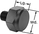 Image of Product. Flat Head. Front orientation. Contains Annotated. Locating and Support Buttons. Threaded Locating and Support Buttons.