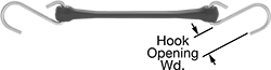 Image of Product. Front orientation. Contains Annotated. Bungee Cords. Long-Lasting Polyurethane Bungee Cords, With S-Hook—Zinc-Plated Steel.