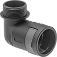 Image of Product. Snap-In × Threaded. Front orientation. Conduit and Fittings. Continuous-Flex Plastic (MPT) Conduit and Fittings, Connector Fitting, 90° Elbow, Snap-In Conduit Connection × Threaded Knockout Connection.