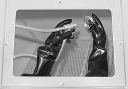 Image of ProductInUse. Front orientation. Gloves. Abrasive Blasting Cabinet Gloves.