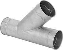 Image of Product. Front orientation. Duct and Fittings. Quick-Disconnect Duct and Fittings, 45° Wye Connectors.