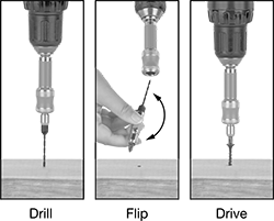 Image of ProductInUse. Front orientation. Contains Annotated, Border, MultipleImages. Drill/Screwdriver Bits. Quick-Change Combination Countersinking Drill/Screwdriver Bit Sets.
