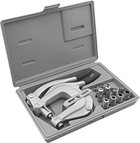 Image of Product. Front orientation. Hole Punches. Compact Portable Lever-Operated Hole Punch Sets.