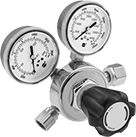 Image of Product. Female Outlet × Female Inlet Single-Stage Valves with Knob. Front orientation. Pressure-Regulating Valves. Tank-Mount Pressure-Regulating Valves for Air and Inert Gas, Single Stage, Female Outlet, UNF Outlet Thread, Female Inlet, Outlet-Pressure-Adjustment Knob.