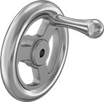 Image of Product. Front orientation. Hand Wheels. Unthreaded Through-Hole-Mount Spoked Hand Wheels, Flat Hand Wheels with Revolving Handle, 3 Spokes.