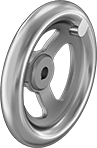 Image of Product. Front orientation. Hand Wheels. Unthreaded Through-Hole-Mount Spoked Hand Wheels, Dished Hand Wheels, 3 Spokes.
