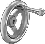 Image of Product. Front orientation. Hand Wheels. Unthreaded Through-Hole-Mount Spoked Hand Wheels, Dished Hand Wheels with Revolving Handle, 3 Spokes.