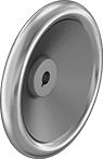 Image of Product. Iron and Aluminum Dished Wheels. Front orientation. Hand Wheels. Unthreaded Through-Hole-Mount Solid Hand Wheels, Dished Hand Wheels.