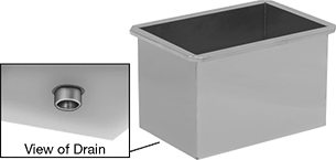 Image of Product. Front orientation. Contains Inset. Tanks. Rectangular Stainless Steel Batch Tanks, Drain.