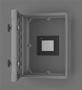 Image of ProductInUse. Cover Shown Mounted on Enclosure. Front orientation. HMI Covers. HMI Covers for Enclosures.