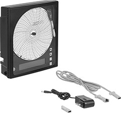 Image of Product. Front orientation. Data Recorders. Remote-Reading Temperature, Relative Humidity, and Dew Point Paper-Chart Data Recorders with Audio/Visual Alarm.