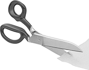 Image of ProductInUse. Standard Offset Handle. Front orientation. Scissors. Scissors for Rubber and Thick Fabric, Right Handed, Left Handed, Offset Handle, Standard Handle.