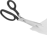 Image of ProductInUse. Large Offset Handle. Front orientation. Scissors. Scissors for Rubber and Thick Fabric, Right Handed, Offset Handle, Large Handle.
