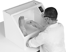 Image of Product. Shown with Painted Steel Box with Latex Gloves. Front orientation. Glove Boxes and Bags. Glove Boxes.