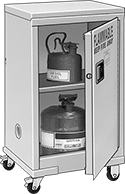 Image of ProductInUse. Mobile Cabinets with 1 Hinged Door. Front orientation. Cabinets. Bench-Height Safety Cabinets for Flammables, Mobile Storage—Assembled, 1 Door, Hinged Door.
