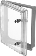 Image of Product. Front orientation. HMI Covers. See-Through HMI Covers for Enclosures, Two-Way-Key Closure.