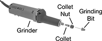 Image of System. Front orientation. Contains Annotated. Die Grinder Collets. Collets for Electric Bit and Bur Die Grinders.