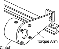 Image of ProductInUse. Torque Arm Shown Installed. Front orientation. Clutch Torque Arms.