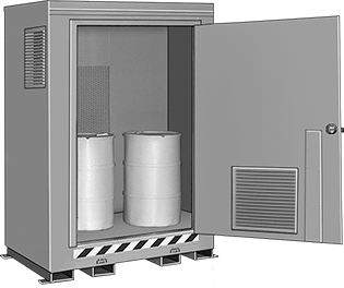 Image of ProductInUse. Front orientation. Cabinets. Outdoor Safety Cabinets for Flammables in 55-Gallon Drums.