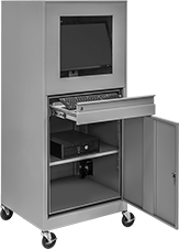 Image of ProductInUse. Style B. Front orientation. Computer Cabinets. Stand-Up-Height Computer Cabinets, Rolling, Powder-Coated Steel, Style B.