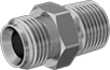 Image of Product. Male x Male. Front orientation. Pipe and Fittings. Low-Pressure Brass and Bronze Threaded Pipe Fittings, Straight Adapters, Threaded Fitting Connection, Male, Hex Body.